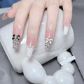 Press-On Nail Set Elegant Bow Accents Comfort Fit