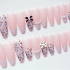 Press-On Nail Set Elegant Bow Accents Comfort Fit