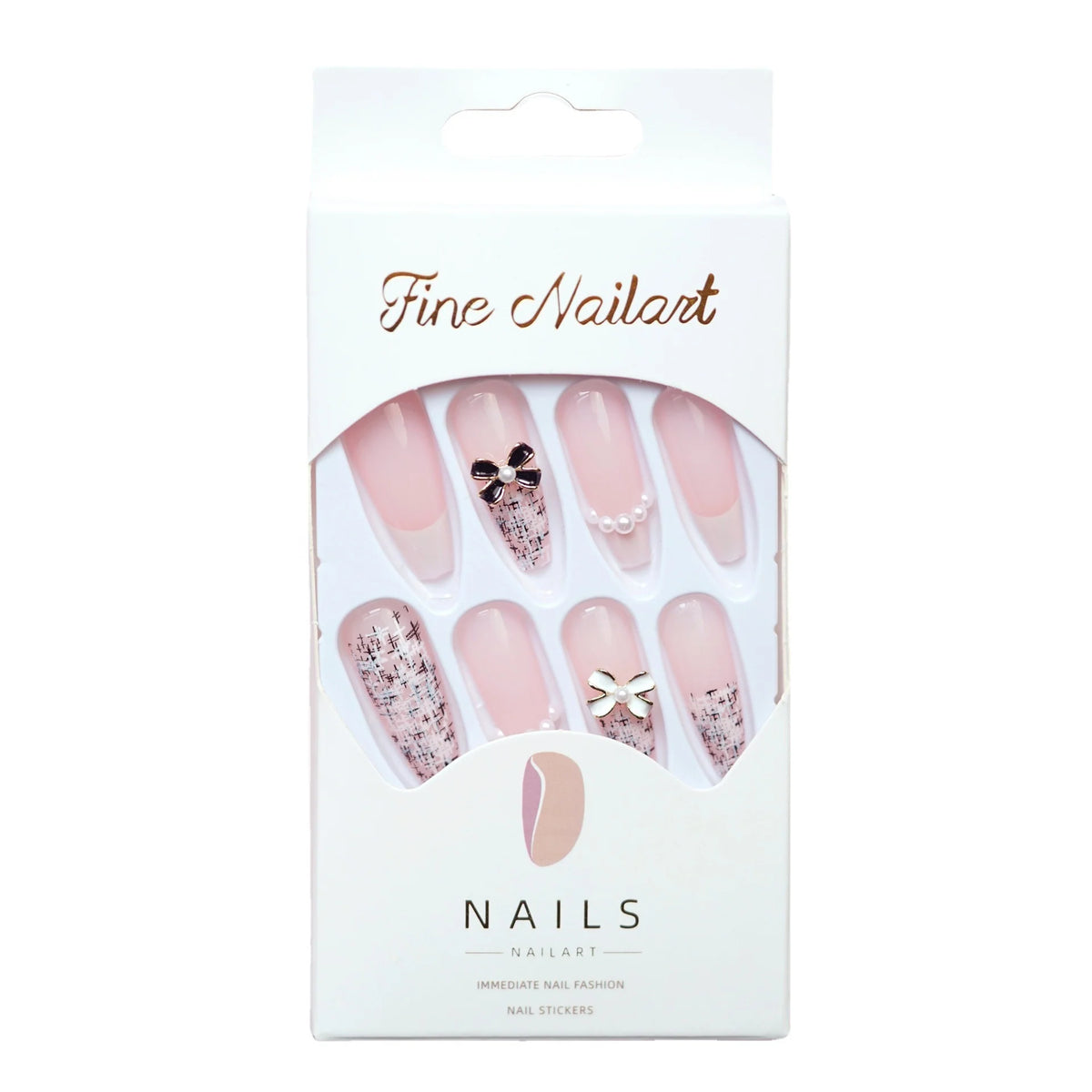 Press-On Nail Set Elegant Bow Accents Comfort Fit