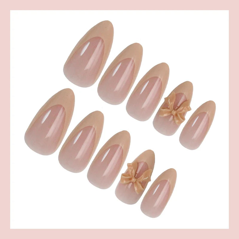 Press-On Nail Set Elegant Bow Accents Easy Application