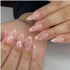 Press-On Nail Set Elegant Bow Accents Easy Application