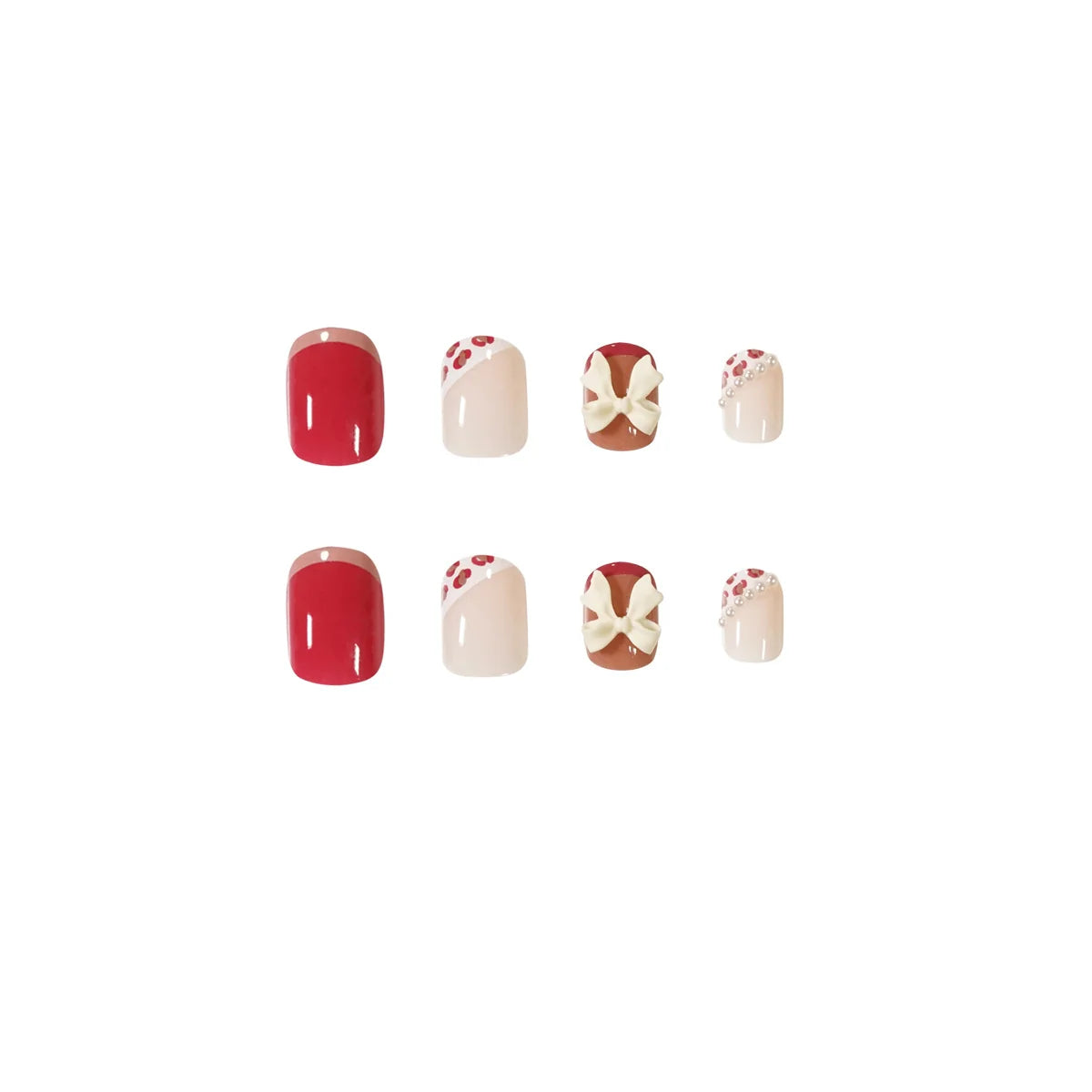 Press-On Nail Set Elegant Bow Reusable & Easy Application