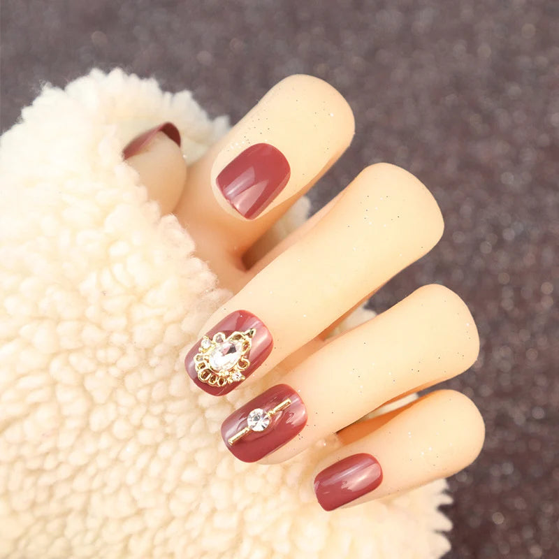 Press-On Nail Set Elegant Designs Strong Adhesive Reusable