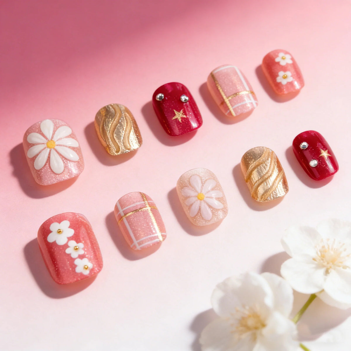 Press-On Nail Set Elegant Floral Easy Application
