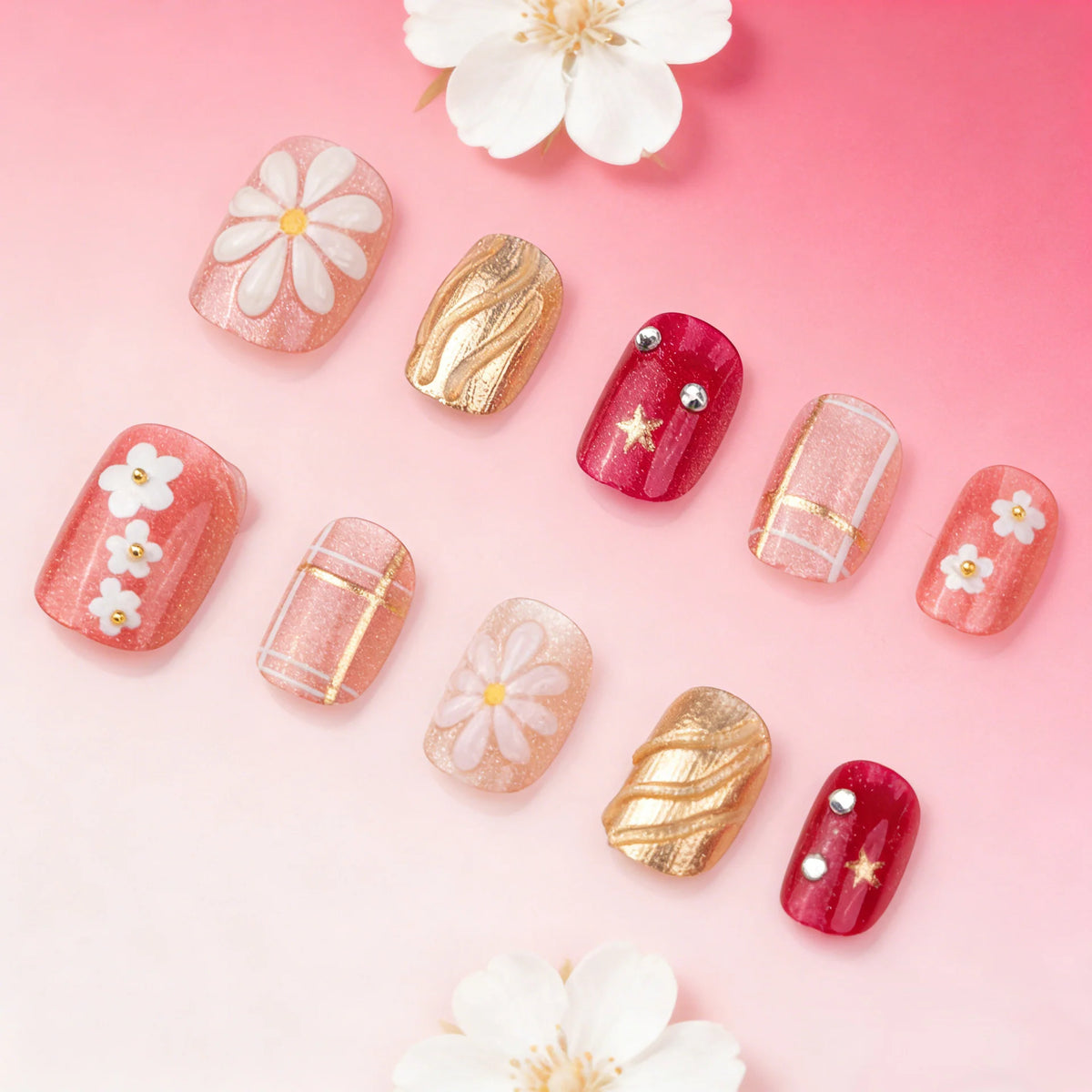 Press-On Nail Set Elegant Floral Easy Application