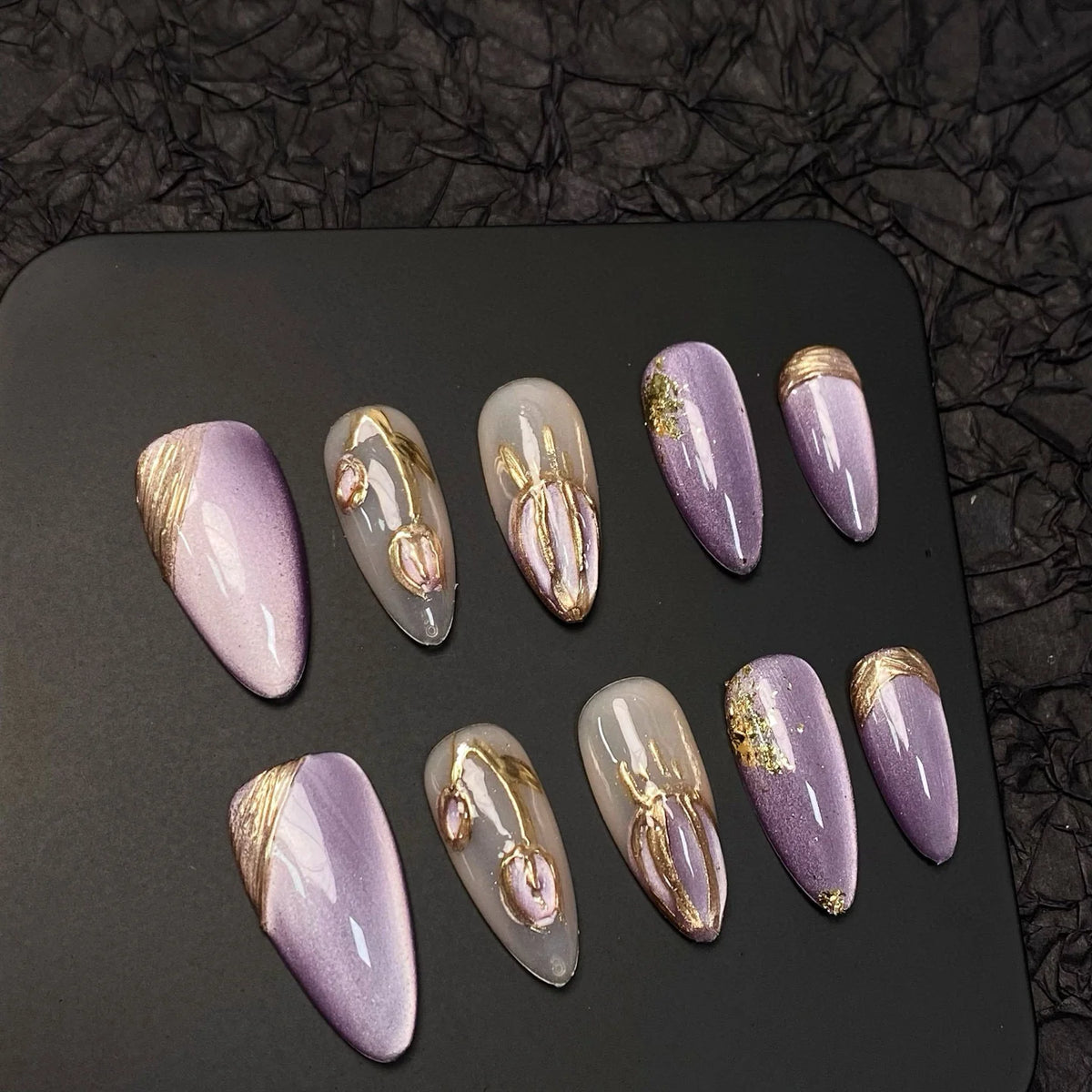 Press-On Nail Set Elegant Floral Secure Hold