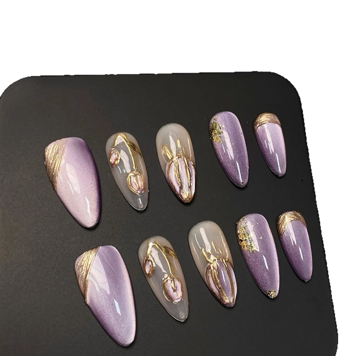 Press-On Nail Set Elegant Floral Secure Hold