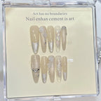 Press-On Nail Set Elegant Floral & Silver Accents