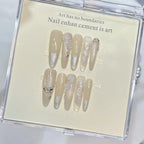 Press-On Nail Set Elegant Floral & Silver Accents
