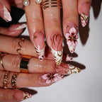 Press-On Nail Set Elegant Gold Accents Easy-Apply & Reusable