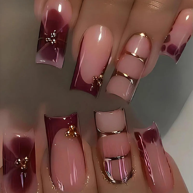 Press-On Nail Set Elegant Gradient Delicate Embellishments Easy Application