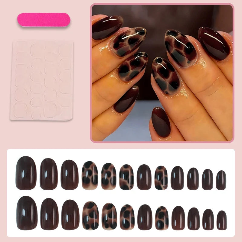 Press-On Nail Set Elegant Leopard Pattern Easy Application
