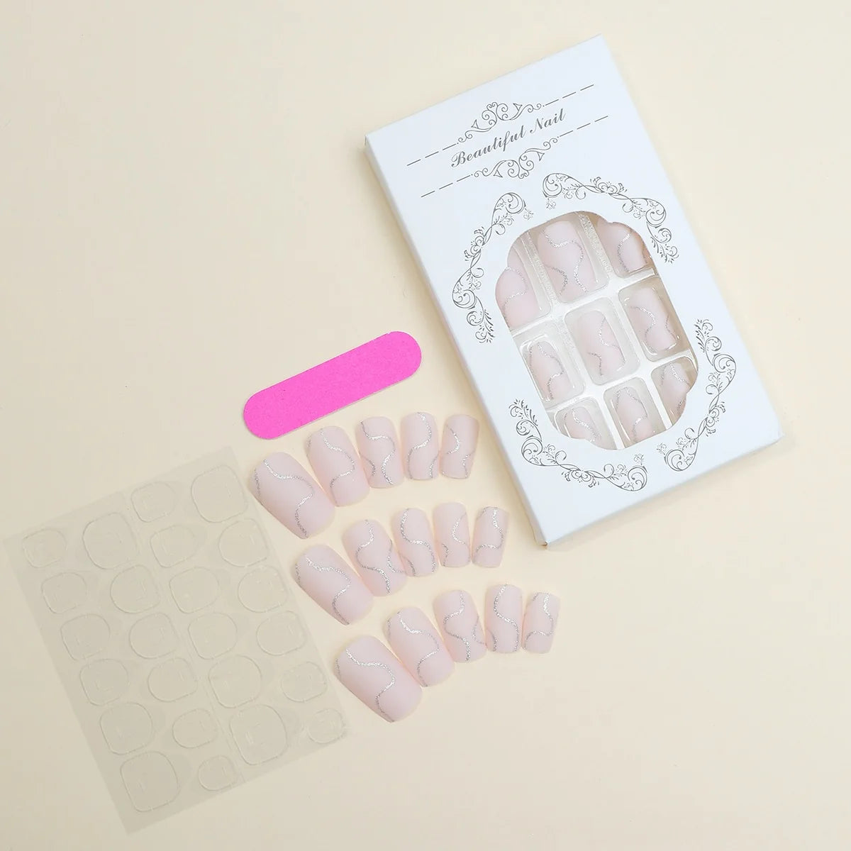 Press-On Nail Set Elegant Lines & Glitter