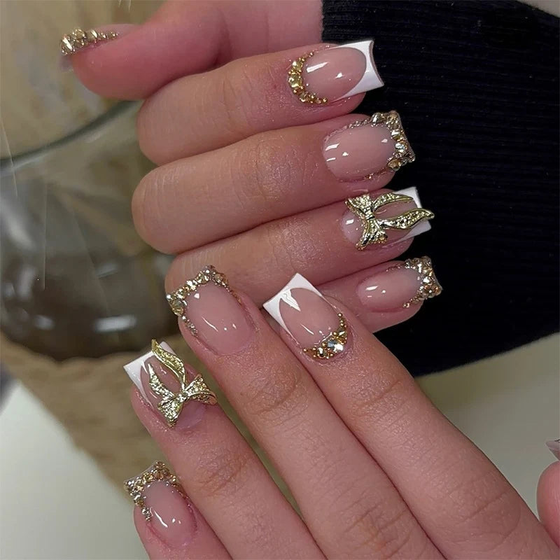 Press-On Nail Set Elegant Sparkling Accents Easy Apply
