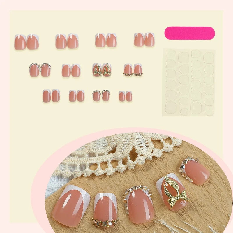 Press-On Nail Set Elegant Sparkling Accents Easy Apply