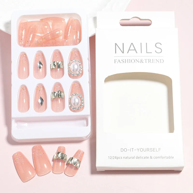 Press-On Nail Set Embellished 24 Piece Easy DIY
