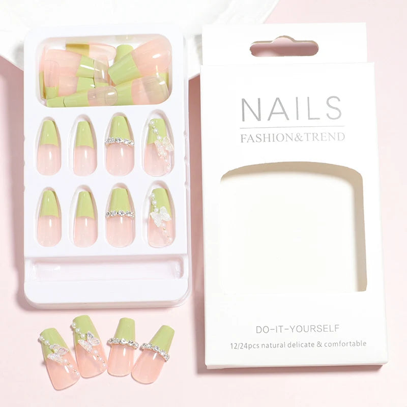 Press-On Nail Set Embellished 24 Piece Easy DIY
