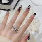 Press-On Nail Set Embellished Black Reusable