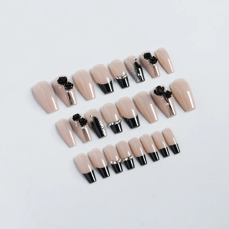 Press-On Nail Set Embellished Black Reusable