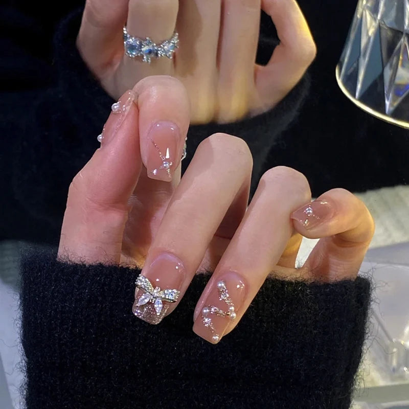 Press-On Nail Set Embellished Butterfly Peel & Stick