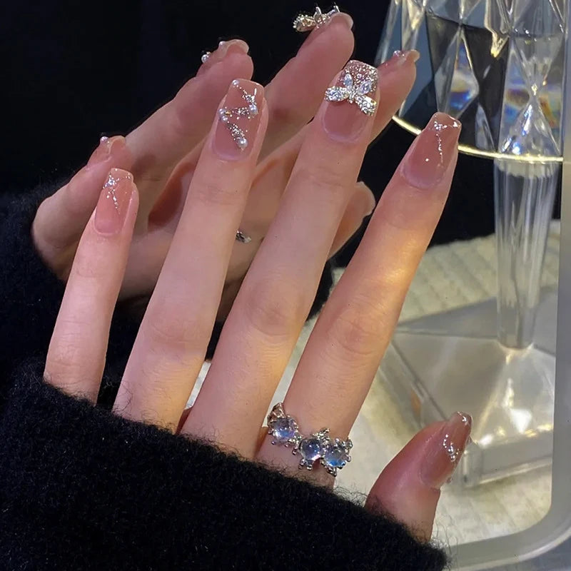 Press-On Nail Set Embellished Butterfly Peel & Stick