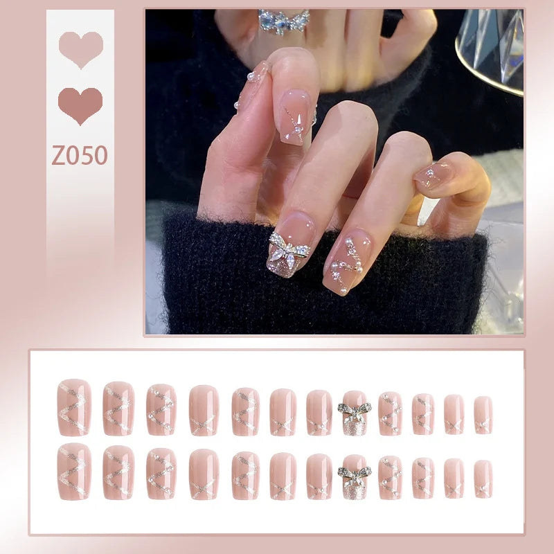 Press-On Nail Set Embellished Butterfly Peel & Stick