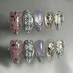 Press-On Nail Set Embellished Design No Glue & Reusable