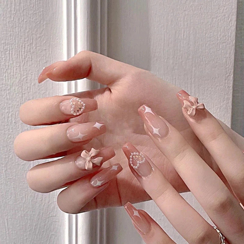 Press-On Nail Set Embellished Easy Application & Reusable
