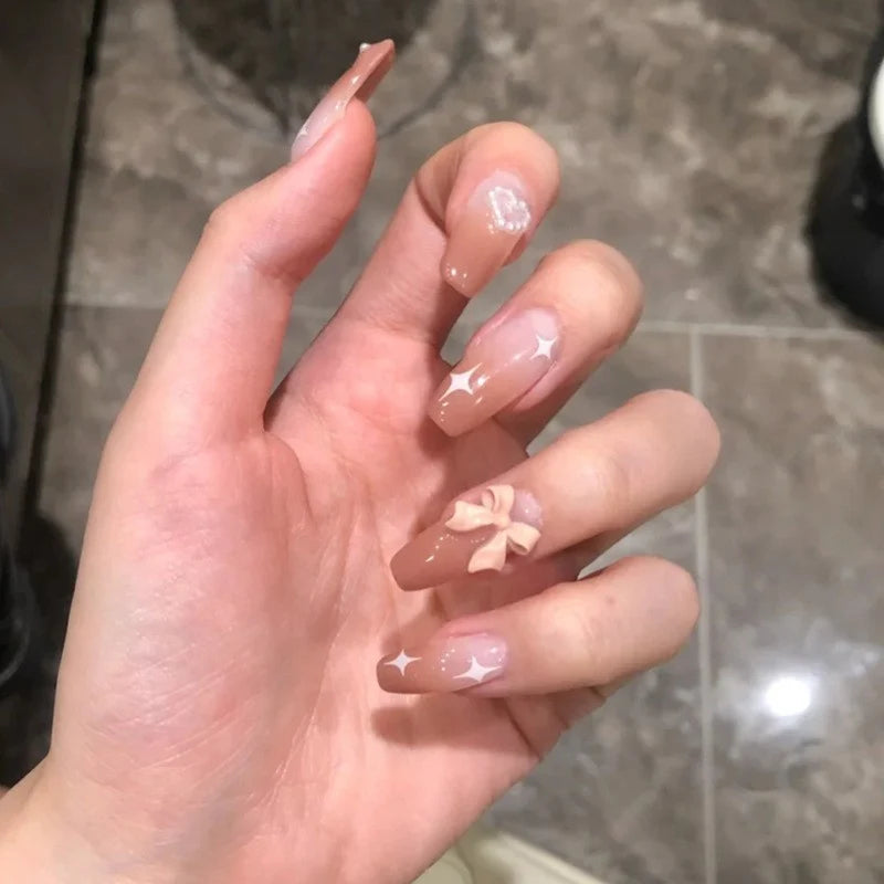 Press-On Nail Set Embellished Easy Application & Reusable