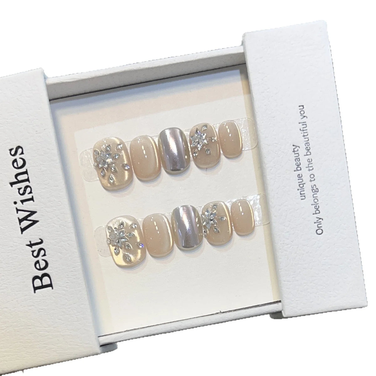 Press-On Nail Set Embellished Floral & Rhinestone Self-Adhesive