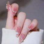 Press-On Nail Set Embellished Pink Strong Adhesive & Reusable