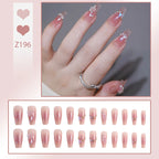 Press-On Nail Set Embellished Pink Strong Adhesive & Reusable