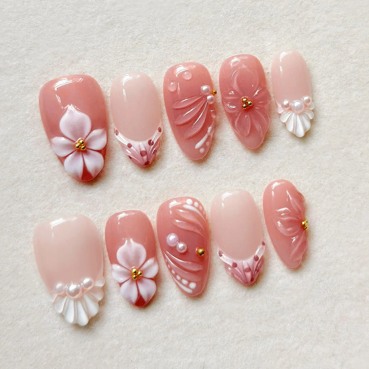 Press-On Nail Set Embossed Floral & Easy Application
