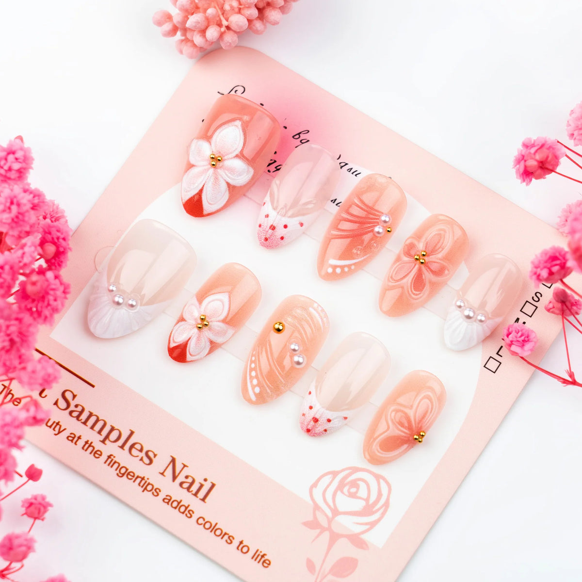 Press-On Nail Set Embossed Floral & Easy Application