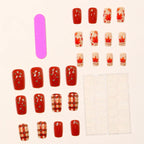 Press-On Nail Set Fall Leaves & Plaid Easy Application