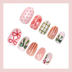 Press-On Nail Set Festive Bows Easy-Apply & Long-Lasting