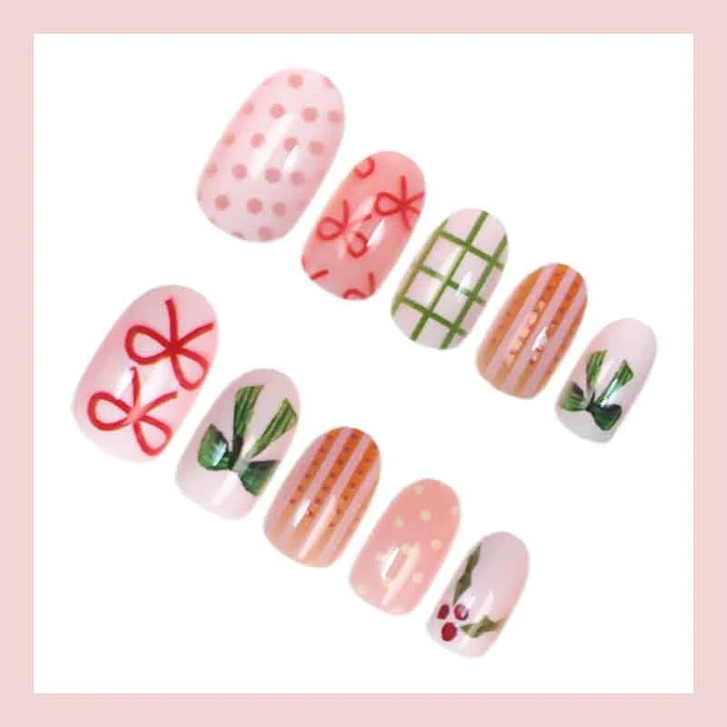 Press-On Nail Set Festive Bows Easy-Apply & Long-Lasting