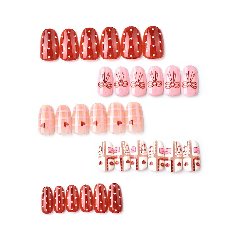 Press-On Nail Set Festive Bows Non-Damaging Adhesive