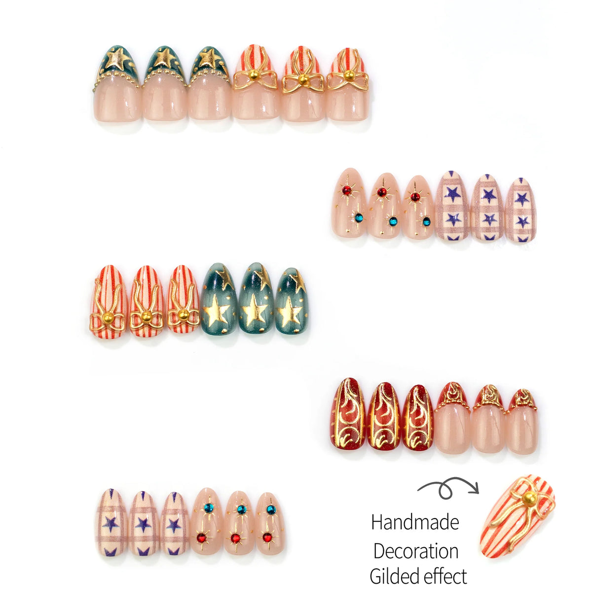 Press-On Nail Set Festive Christmas Designs Reusable Multiple Sizes