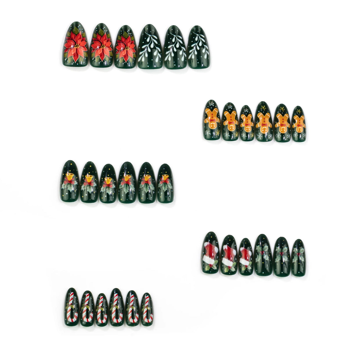 Press-On Nail Set Festive Christmas Designs Variety of Sizes
