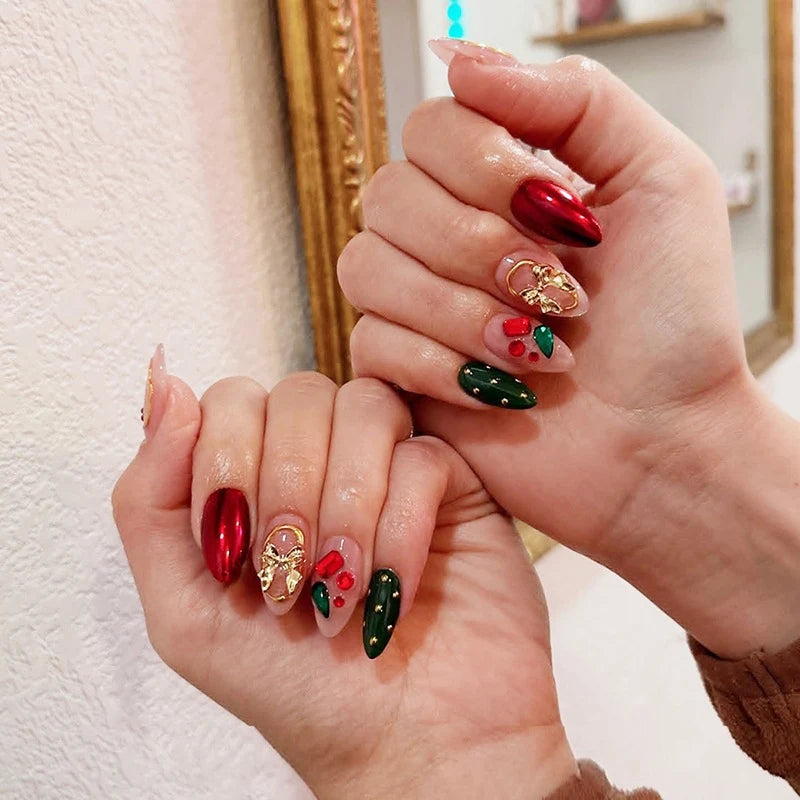 Press-On Nail Set Festive Designs 24-Piece Adhesive Sheets