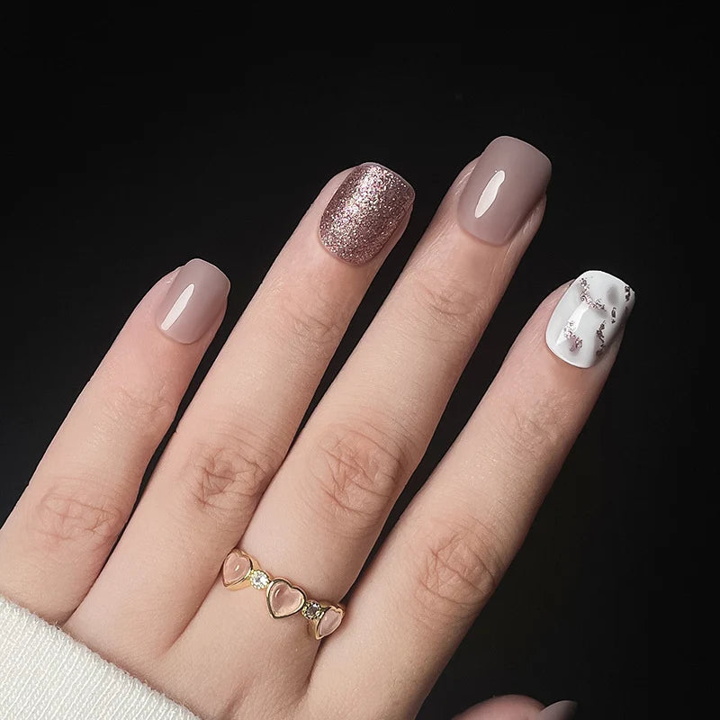Press-On Nail Set Festive Designs Gel Polish & Buffing Strips