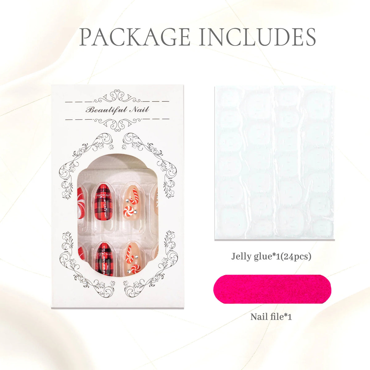 Press-On Nail Set Festive Designs Reusable Comfortable Fit