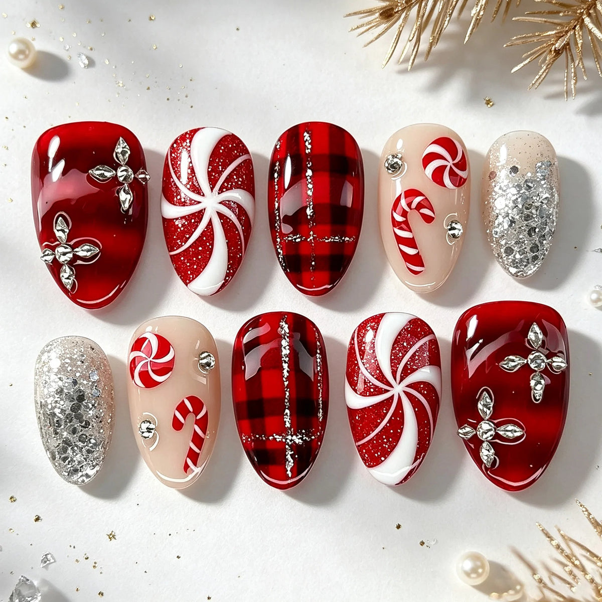Press-On Nail Set Festive Designs Reusable Comfortable Fit