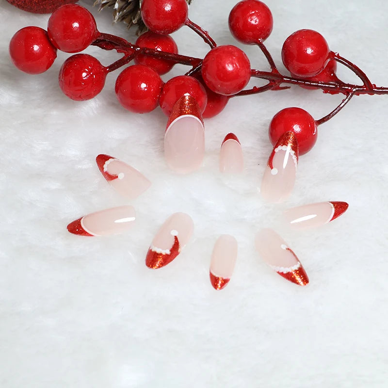 Press-On Nail Set Festive French Tips & Adhesive Tabs