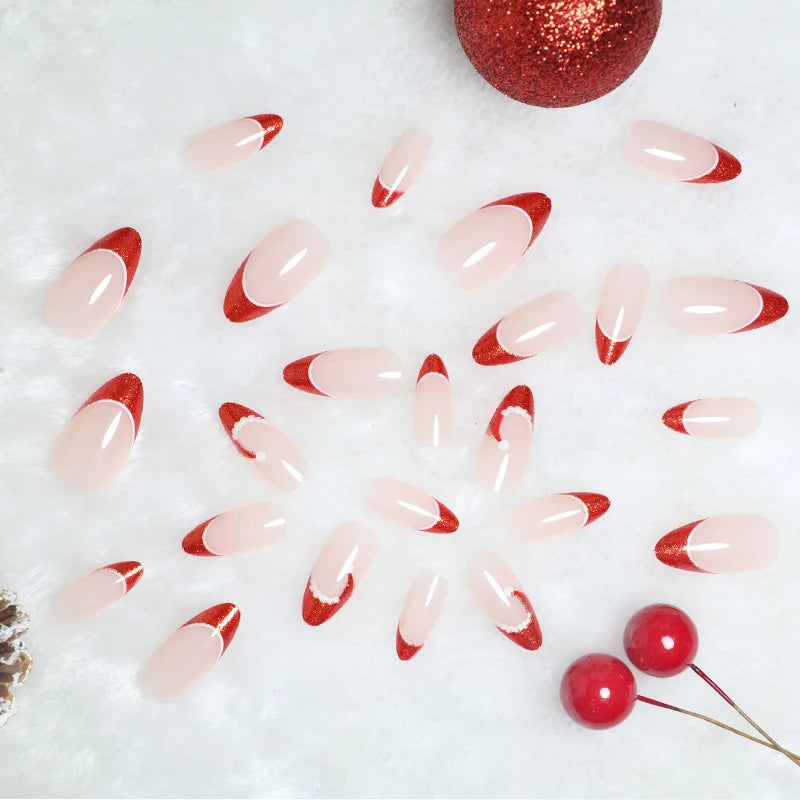 Press-On Nail Set Festive French Tips & Adhesive Tabs