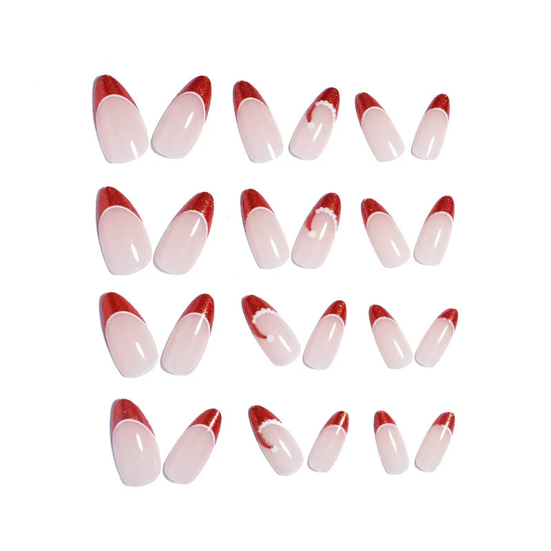 Press-On Nail Set Festive French Tips & Adhesive Tabs