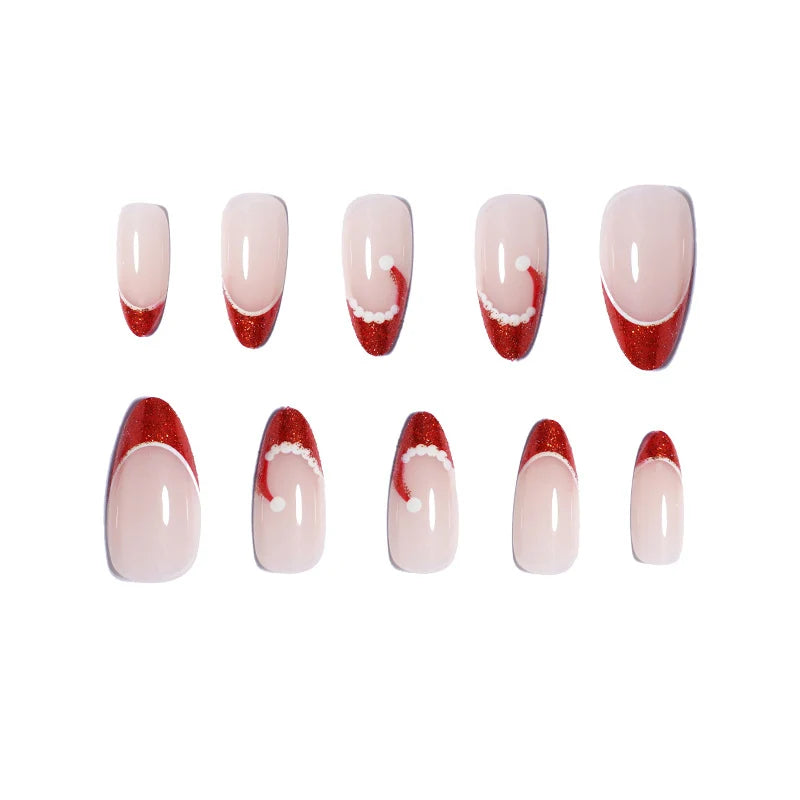 Press-On Nail Set Festive French Tips & Adhesive Tabs