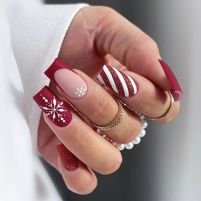 Press-On Nail Set Festive Glitter Self-Adhesive & Multiple Sizes