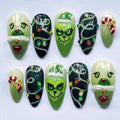 Press-On Nail Set Festive Grinch Designs Easy Application